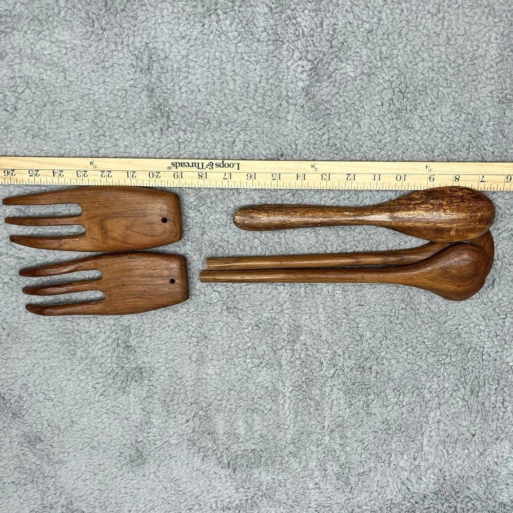 Wooden Serving‎ Kitchen Utensils Vintage Spoons Forks Salad Serving Set 5 Pieces